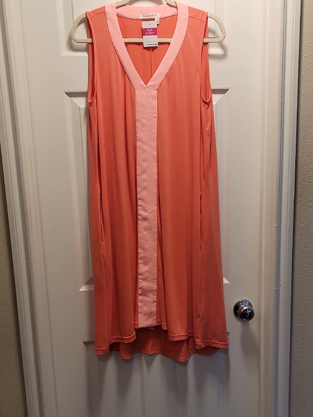 Fresh produce Women's Large Sleevelessl Dress with Light Pink Trim Sabrina Melon